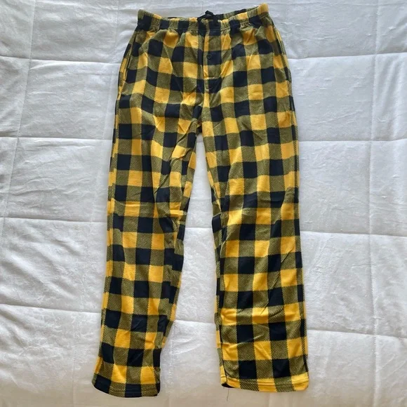 Pants Microfleece Mens Buffalo Plaid Yellow And Black Pajama Pants With Pockets Med Poshmark